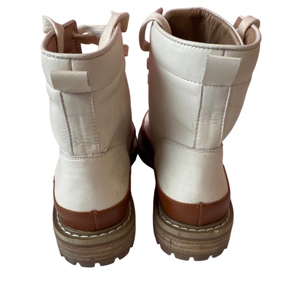 Womens White and Cognac Brown Two Tone Lace Up Lug Sole Combat Boots Size 8 - Picture 3 of 10